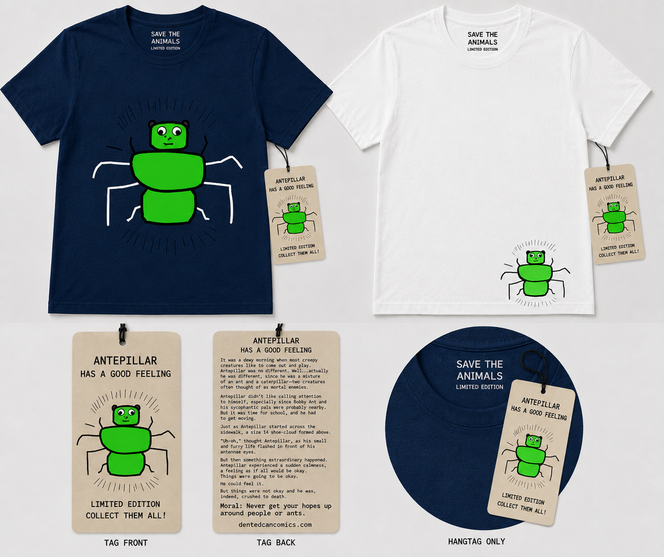 Antepillar shirt and two-sided hangtag concept