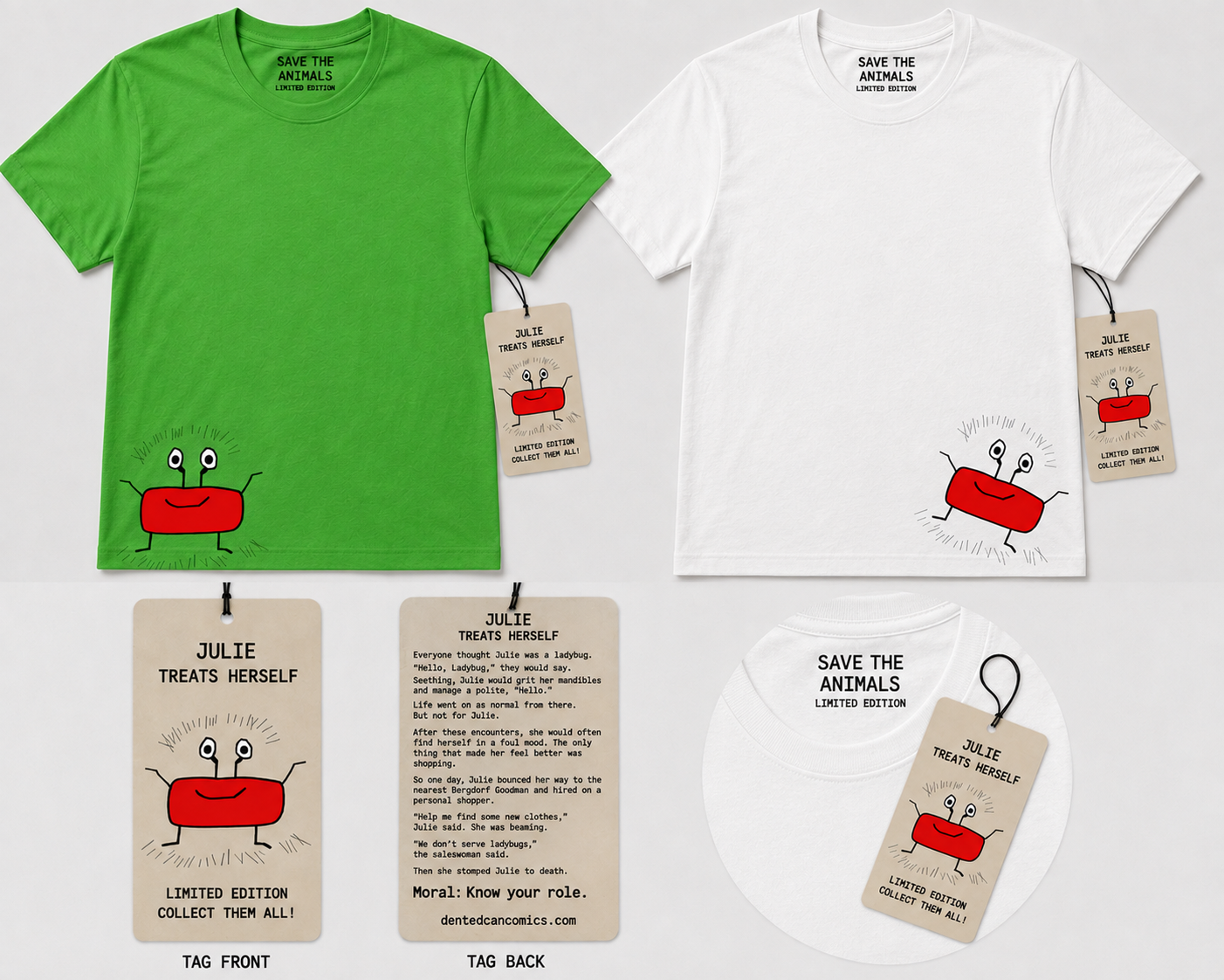 Julie shirt and collectible hangtag presentation