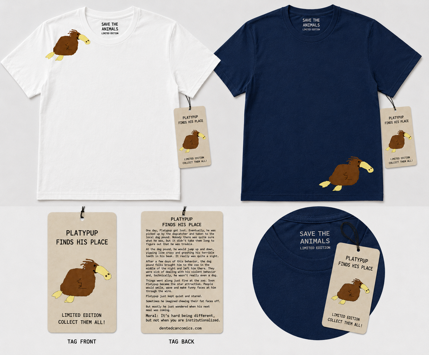 Platypup shirt and collectible hangtag presentation