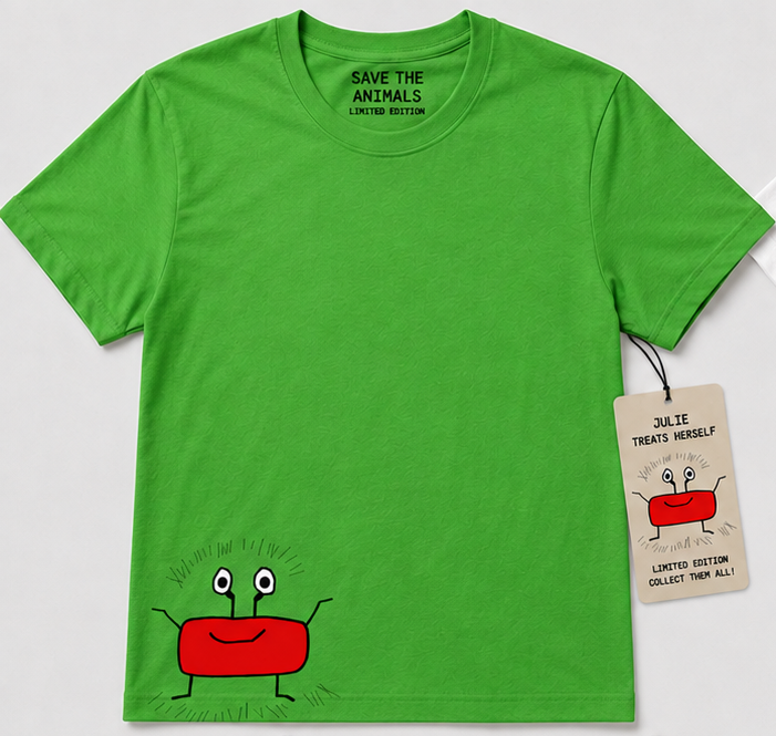 Julie on the definitive bright green T-shirt
